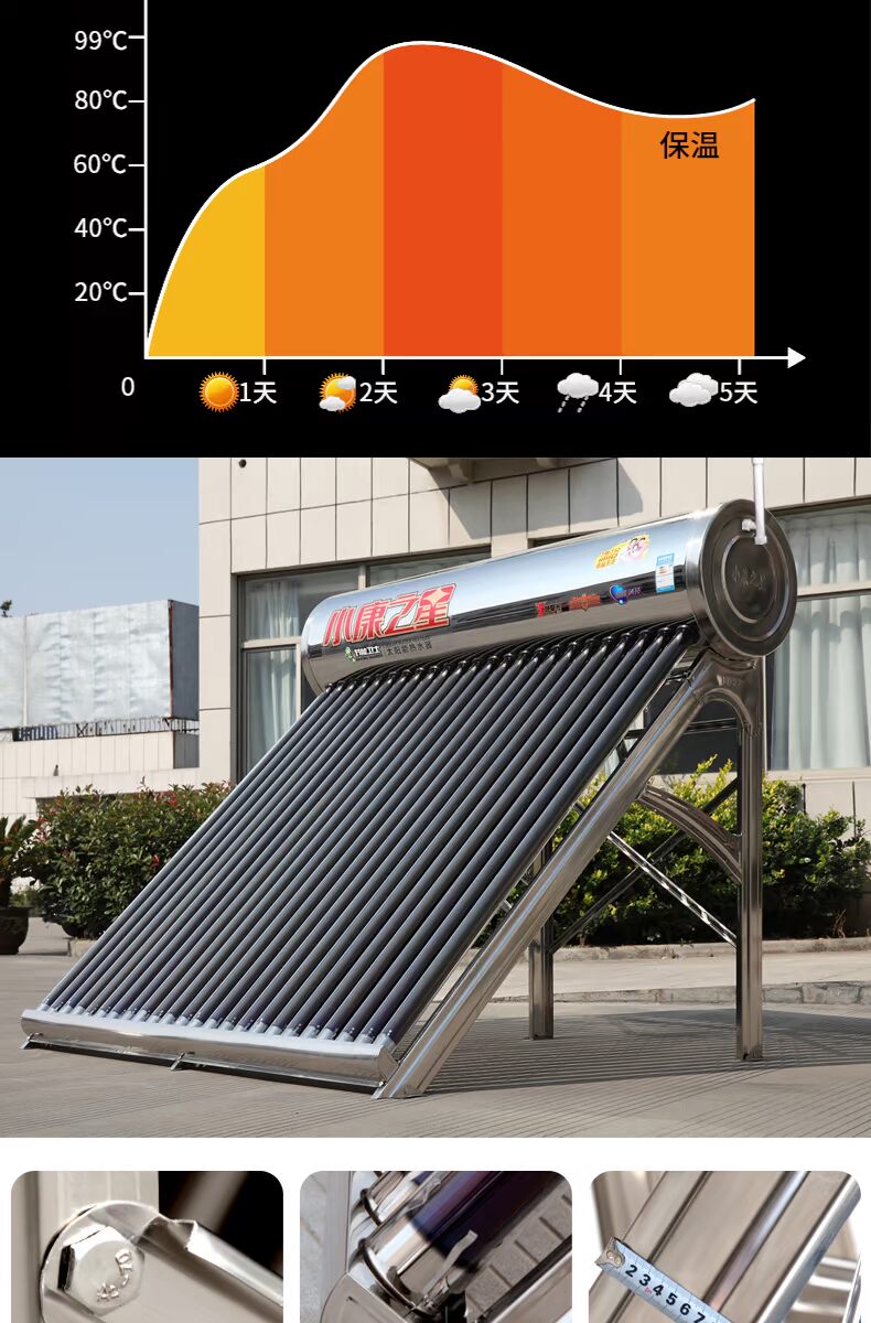 Ngôi sao nước nóng ngôi nhà năng lượng mặt trời 304 bể chứa nước bằng thép không gỉ màu tím ống vàng không gian mức năng lượng hiệu quả năng lượng giá máy nóng lạnh