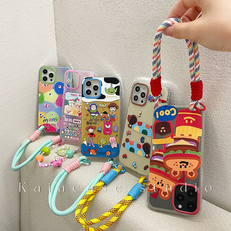 Cartoon Cute Cartoon Wrist Pendant applies Apple 14promax mobile phone shell 13pro new iphone11 idea 12 Women in 14pro Double layer anti-fall Apple 13