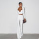Navel-baring long-sleeved top high-waisted slim-fitting flared trousers