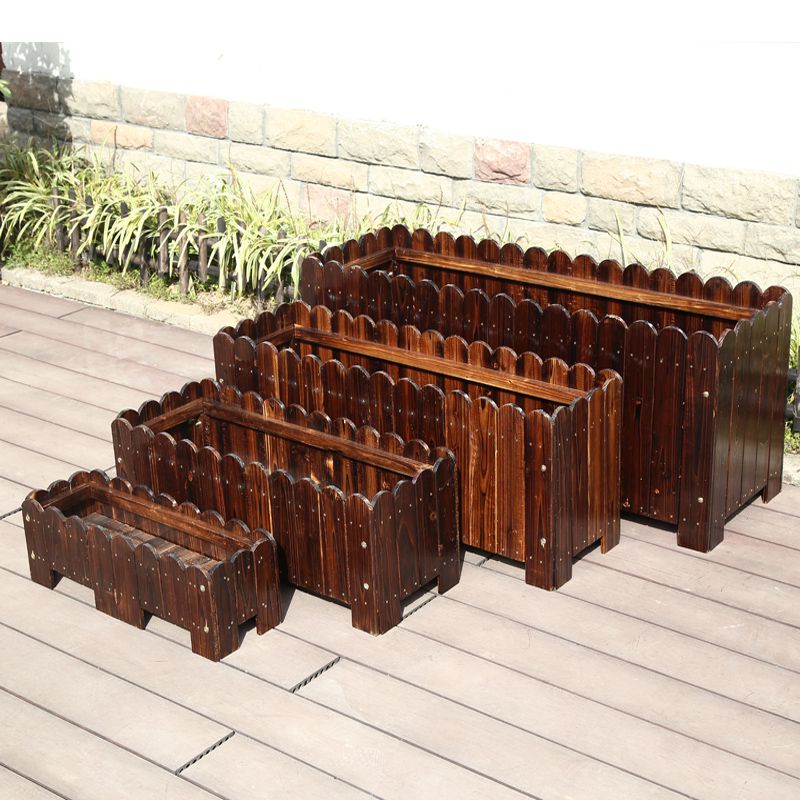 Anticorrosive wood flower box balcony vegetable growing trough outdoor courtyard carbonized wood flowerpot rectangular flower trough extra large planting box