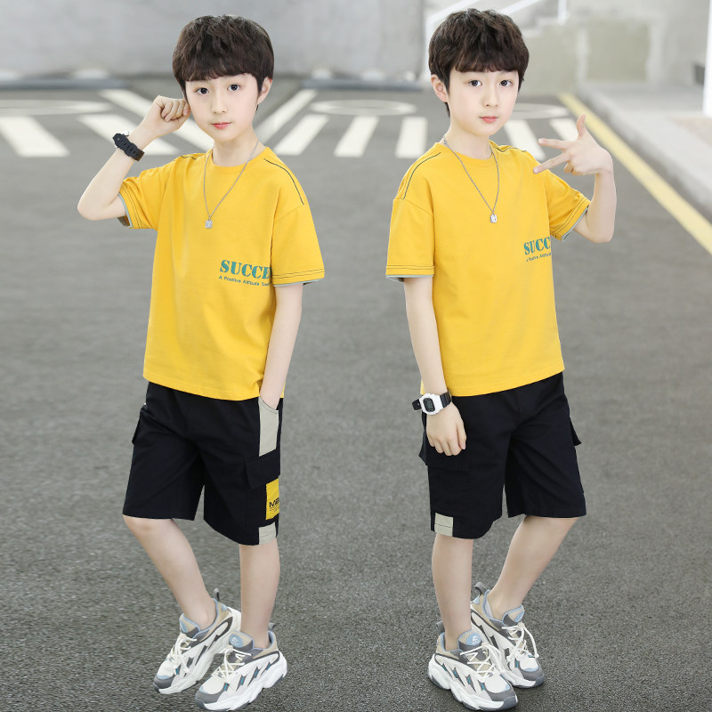 Boys summer suit 2023 new big boy handsome children's summer boy summer sleeve two tide