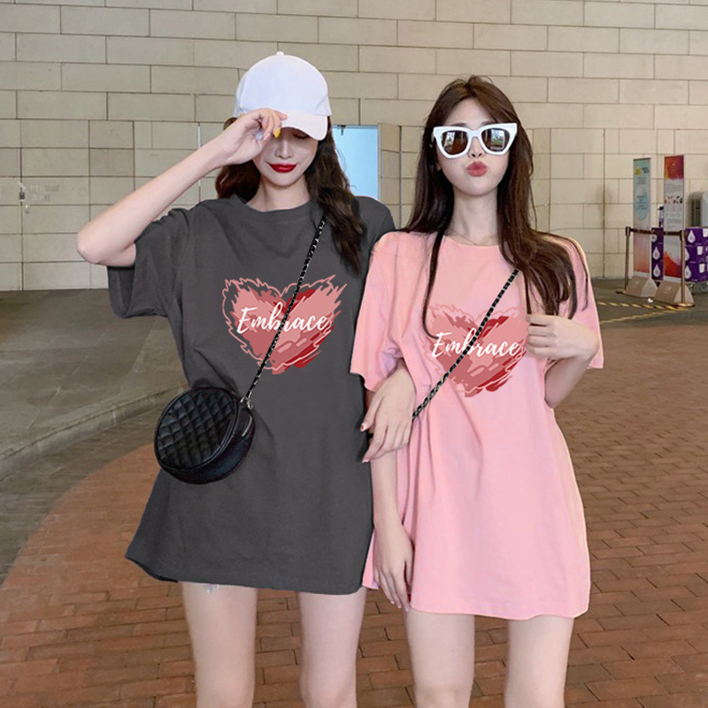 Pink Short-Sleeved T-Shirt for Women, 2026 New Summer Fashion, Stylish Oversized Mid-Length Top with a Hidden Hem
