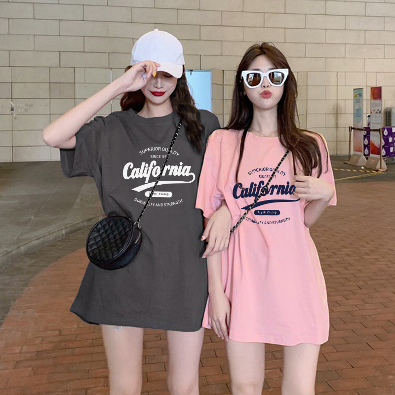 Pink Short-Sleeved T-Shirt for Girls, 2026 Summer New Style, Large Version, Mid-Length, Regular Shoulder, Pure Cotton, Body-Covering Top