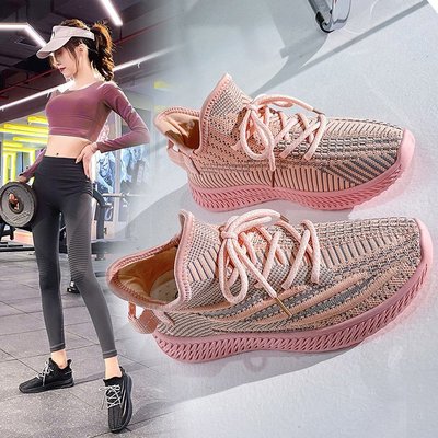 飞织网面运动鞋女2021新款韩版百搭春季休闲跑步鞋镂空透气椰子鞋