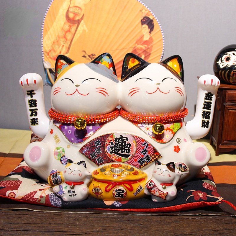 Fortune lucky cat ornaments Automatic beckoning shop cashier jewelry Double shake hand Fortune Cat company opening gift