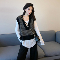Knitted Vest Women autumn and winter Korean retro temperament loose lazy waistcoat dress sleeveless vest sweater