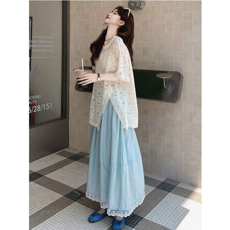 Irregularly Designed White Sheer Lace Blouse for Women, Summer Outerwear, Mid-Length Short-Sleeved Shirt, Mesh Top Irregularly Designed White Sheer Lace Blouse for Women, Summer Outerwear, Mid-Length Short-Sleeved Shirt, Mesh Top