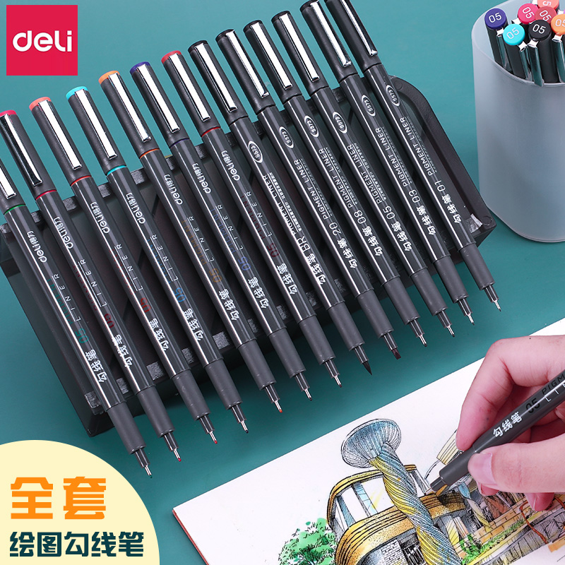 Powerful hand-painted needle pen set waterproof hook pen brush student animation design special pen engineering drawing pen comic stroke pen sketch pen gel pen 0 5 black red cherry color tracing flower