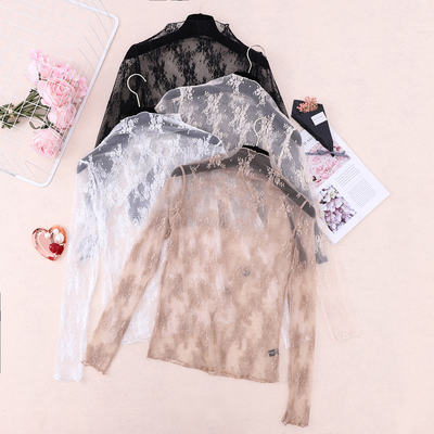 A stylish and sexy tulle base layer for women's autumn and winter, paired with a new chiffon top and a new lace high-neck top