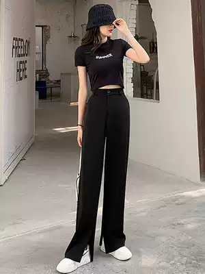 Inner split pants women's summer women's clothing 2021 New High waist drape wide leg pants straight suit mop trousers women