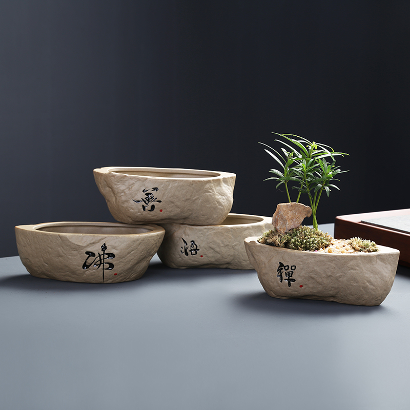 Creative imitation stone flower pot ceramic meaty plant small green plant pot desktop boutique bonsai clearance sale bag in the mail