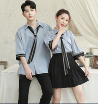 Shirt short sleeve female loose Japanese class clothes ins harbor style suit high school students class clothes summer suit student long dress