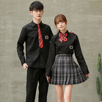 Japanese class clothes female jk uniform autumn black shirt pleated skirt set junior high school uniform suit college style skirt