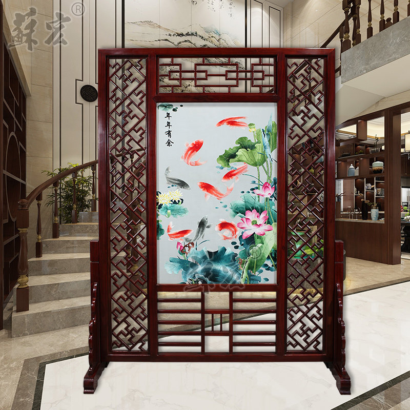 Suhong Double-sided Embroidered Home Xuanguan Walking the aisle Living room New Year's Living Lotus Carp Floor Screen Decoration