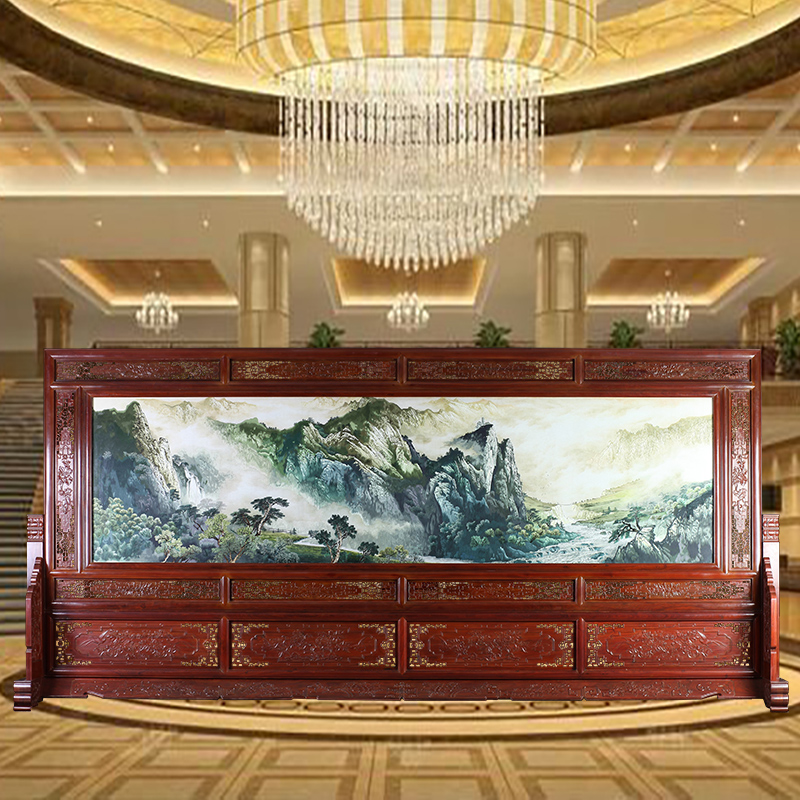 Soda embroidery large screen double-sided embroidery lobby meeting room open red wood sit screen large screen fittings