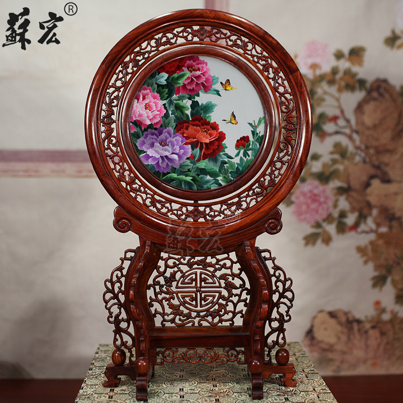 Suhong household redwood fitted with window redwood embroidery fitting double-sided embroidery screen Su embroidery gift screen