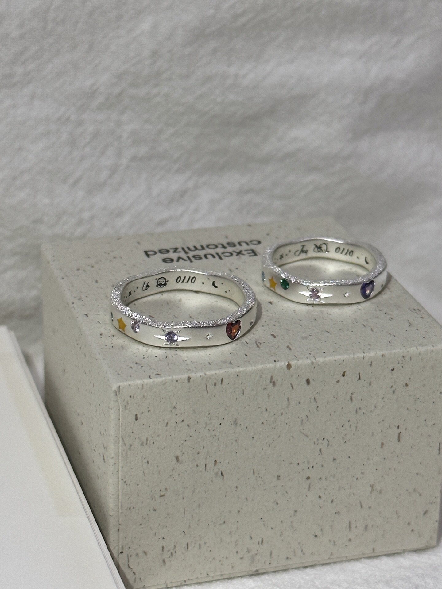 Bell custom/nailed sand starburst bubble sweetheart ring s925 silver closed ring anniversary gift for girlfriend