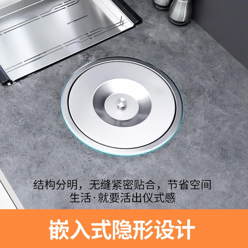 Kitchen Countertop Embedded Trash Can for Home Use, Desktop Sink Cabinet Stainless Steel Invisible Cleaning Bin