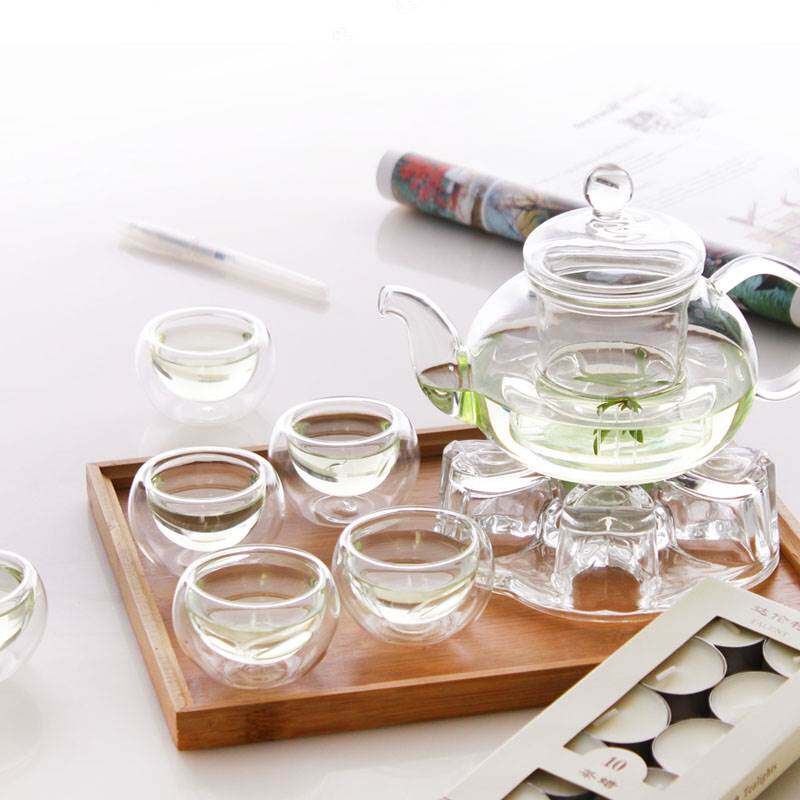 Heat-resistant glass teapot teapot cooking teapot set fruit kung fu teapot flower cup heat preservation candle
