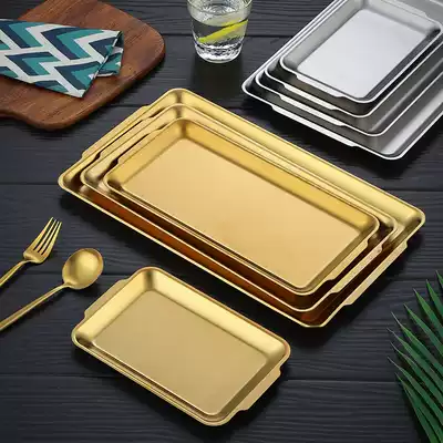 Thickened 304 stainless steel rectangular plate Korean barbecue pan flat bottom plate Korean cuisine sushi plate fruit tray