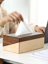 Tissue box living room creative solid wood pumping paper box Household light luxury black walnut napkin storage box simple design