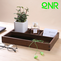 QNR black walnut wooden desktop storage box Living room entrance key Office stationery grid cosmetics finishing box