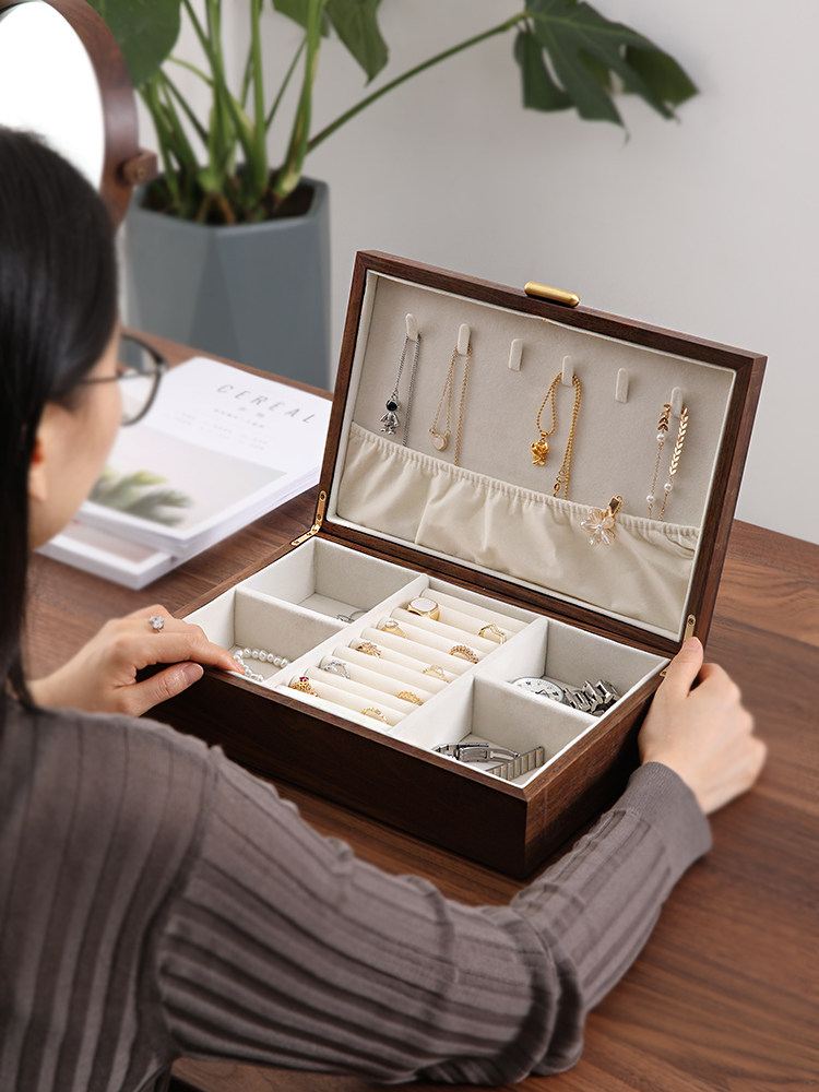 Black walnut wood jewelry ancient style storage box High-grade ancient style jewelry light luxury necklace jewelry box Wedding gift
