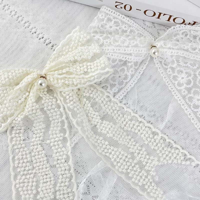 Tie-Strap Curtains with Lace, French-Style Beautiful Embroidered Sheer Fabric Embellishments, Ballet-Style Korean-Style White Solid Color