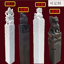 Stone sculpted Han white jade lion tethered horse pile green stone imitation ancient leash Bolt Horse Stone Dooryard Tethered horseback stone pillar decorations