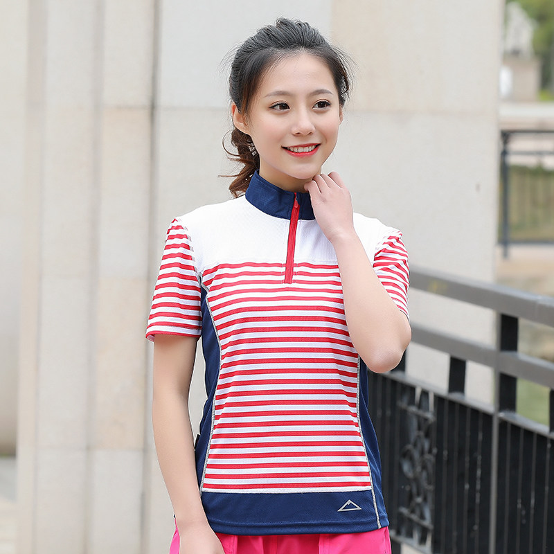 2020 summer women's outdoor striped short-sleeved quick-drying clothes Quick-drying stand-up collar half-sleeved T-shirt sea soul shirt sweatshirt