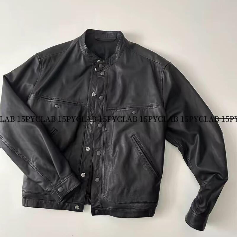 Lem24 New Imported Uncoated Calfskin Washed Stand Collar Biker Leather Jacket, Same Style as Pengiri Lem24 New Imported Uncoated Calfskin Washed Stand Collar Biker Leather Jacket, Same Style as Pengiri