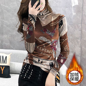 高领T恤打底衫女印花弹力长袖上衣单/两件