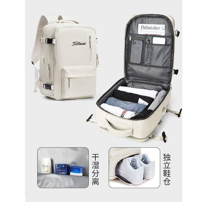 Tit Golf Clothing Bag, Large Capacity Business Travel Bag, Dry and Wet Separation, Independent Shoe Compartment, Golf Sports Backpack
