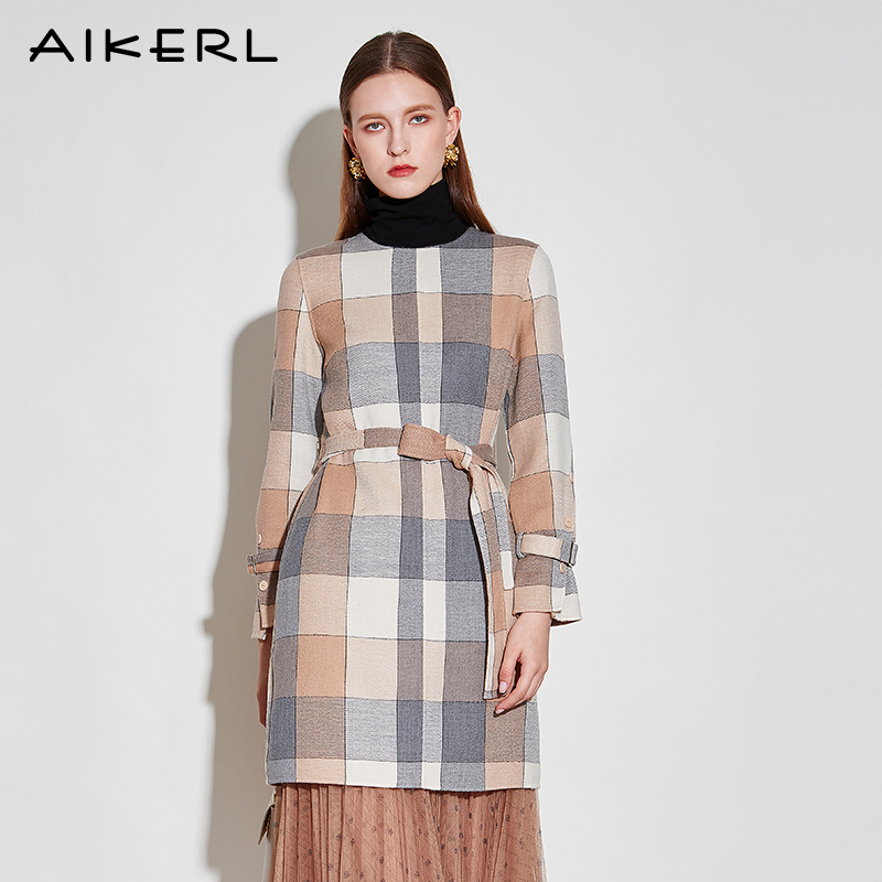 Aikerl Autumn and Winter New Women's Dress, Exquisite and Stylish Plaid X-Shaped Slim Fit Dress D214105
