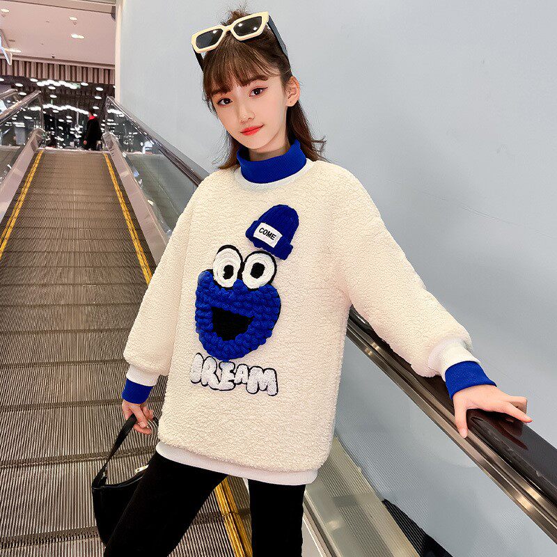 British next like girls' thick T-shirt 2021 new children's plush fleece sweater middle-aged children's lamb fleece top