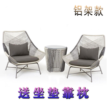Outdoor table and table rattan chair Three sets patio garden rattan chair tea table Composition minimalist Casual Balcony Deck Chair Vine Sofa