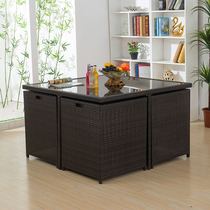 Outdoor table and table rattan chair combined balcony courtyard garden garden casual rattan table and chairs external pendulum creative minimalist outdoor rattan chair