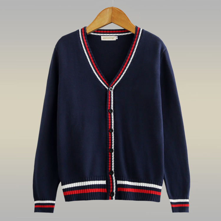 College Knitted Sweater Jacket Performance School Uniform Sweater Embroidered V-Neck Long-Sleeved Cardigan Unisex Work Uniform