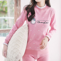 Pure cotton thermal underwear plus velvet thickening a set of big children middle school students girls autumn clothes long pants suit sweaters can be worn outside