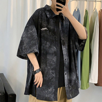 Tie-dyed short-sleeved shirt mens Korean version of the trend ins summer coat Port wind Japanese design sense niche ruffian handsome shirt
