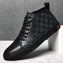 Cool Chi Medusa Fan mens leather high-top sneakers mens winter plus velvet warm cotton shoes mid-top boots leather shoes men