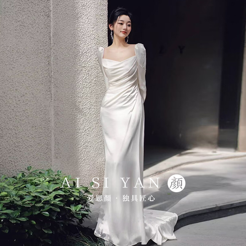 👗梦幻白纱来袭!2024新款新娘气质方领轻婚纱旅拍连衣裙,让你美得不可方物👸-礼服/晚装-淘宝好物网