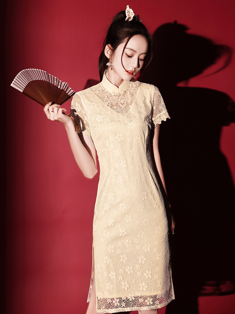 Lightweight summer cheongsam, elegant retro lace dress, 2021 years, suitable for teen Lightweight summer cheongsam, elegant retro lace dress, 2021 years, suitable for teen