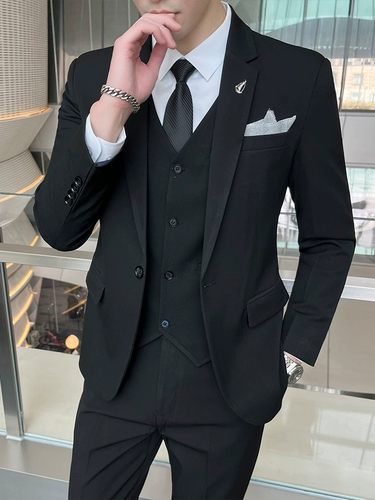 Комплект, пиджак классического кроя для отдыха, куртка, свадебное платье, костюм, в корейском стиле, 3 предмета