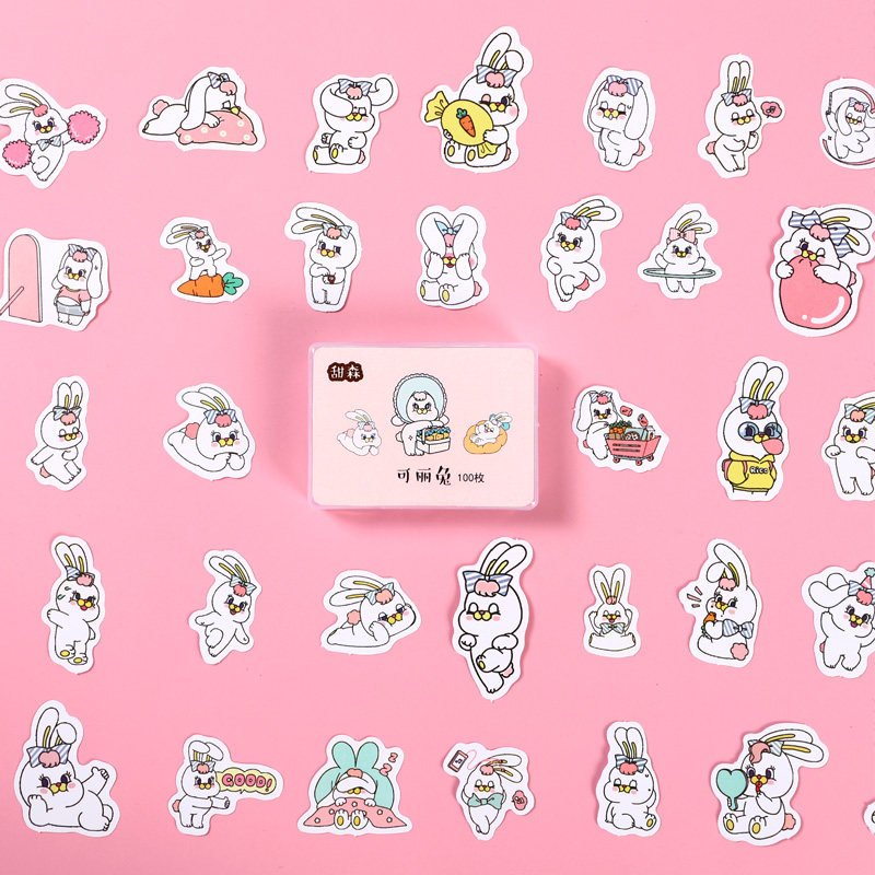 Handbill stickers Cute Teenage Hearts Diy Cartoon Paper Characters Can RABBIT INS WIND SUIT 100 SHEETS NOT REPEATING DIVERSE HAND BILL STICKERS WATERPROOF WATER GLASS PASTE DECORATION SMALL PATTERN SMALL PATCH PAINTING