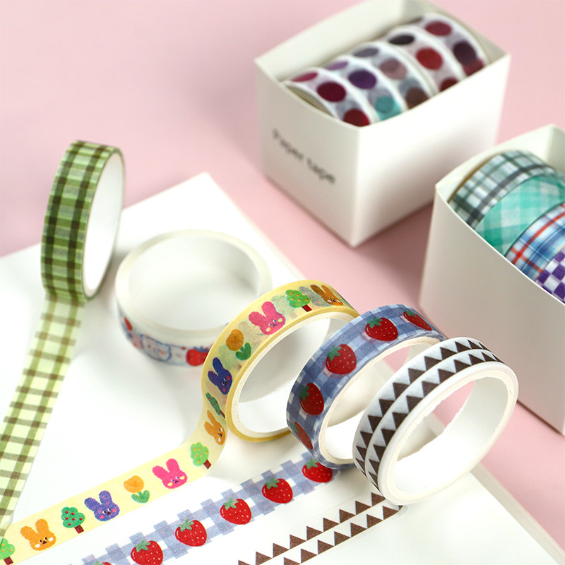 5 rolls of boxed hand ledger stickers for the wind small freshener Cute Super Cute Cartoon Teenage Girl Hearts Hands Account Material Tools Mesh Red Creativity Decoration Small Pattern Tape Small Stickup Children