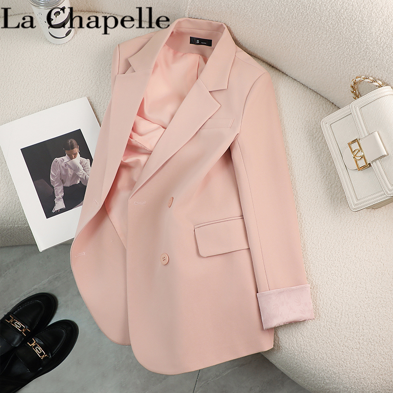 La Chapelle Pink Blazer for Women, Spring and Autumn, High-End Fashion, Loose Fit, Elegant and Casual Suit Jacket