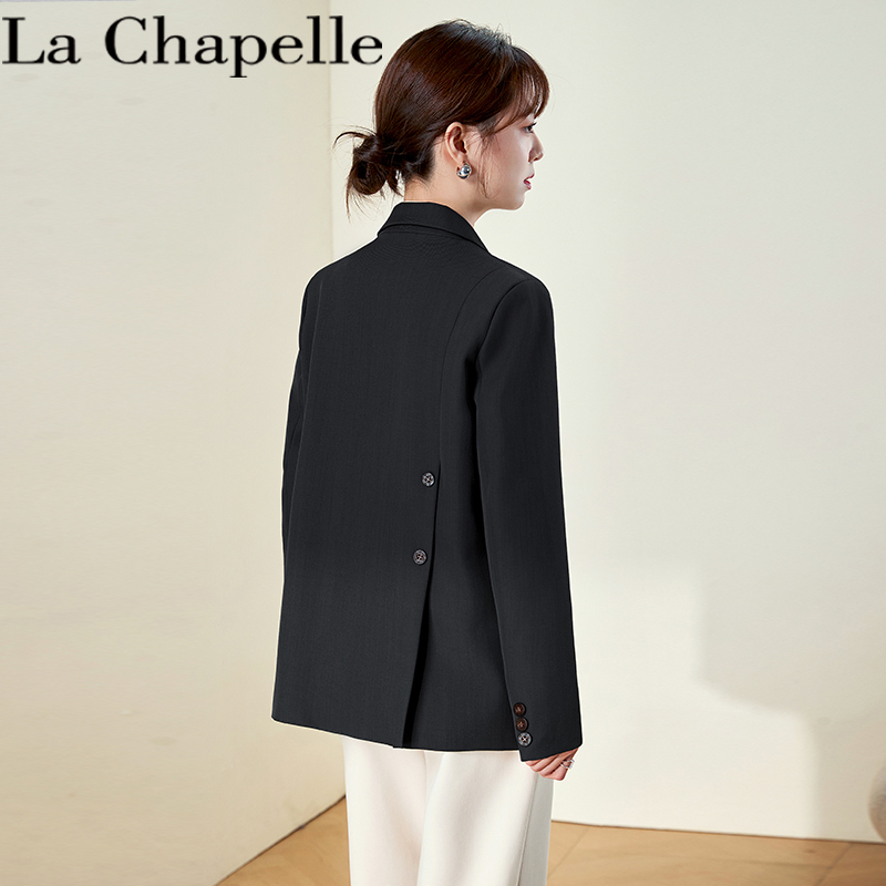 La Chapelle Black Blazer for Women, Spring and Autumn 2026 New Style, Petite Size, High-End Feel, Back Slit Casual Suit