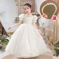 Белый длинный ободок из жемчуга, короткий рукав