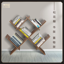 Pine flowers stuffed solid wood bookshelf floor rack childrens bookcase simple style high value practical beauty House